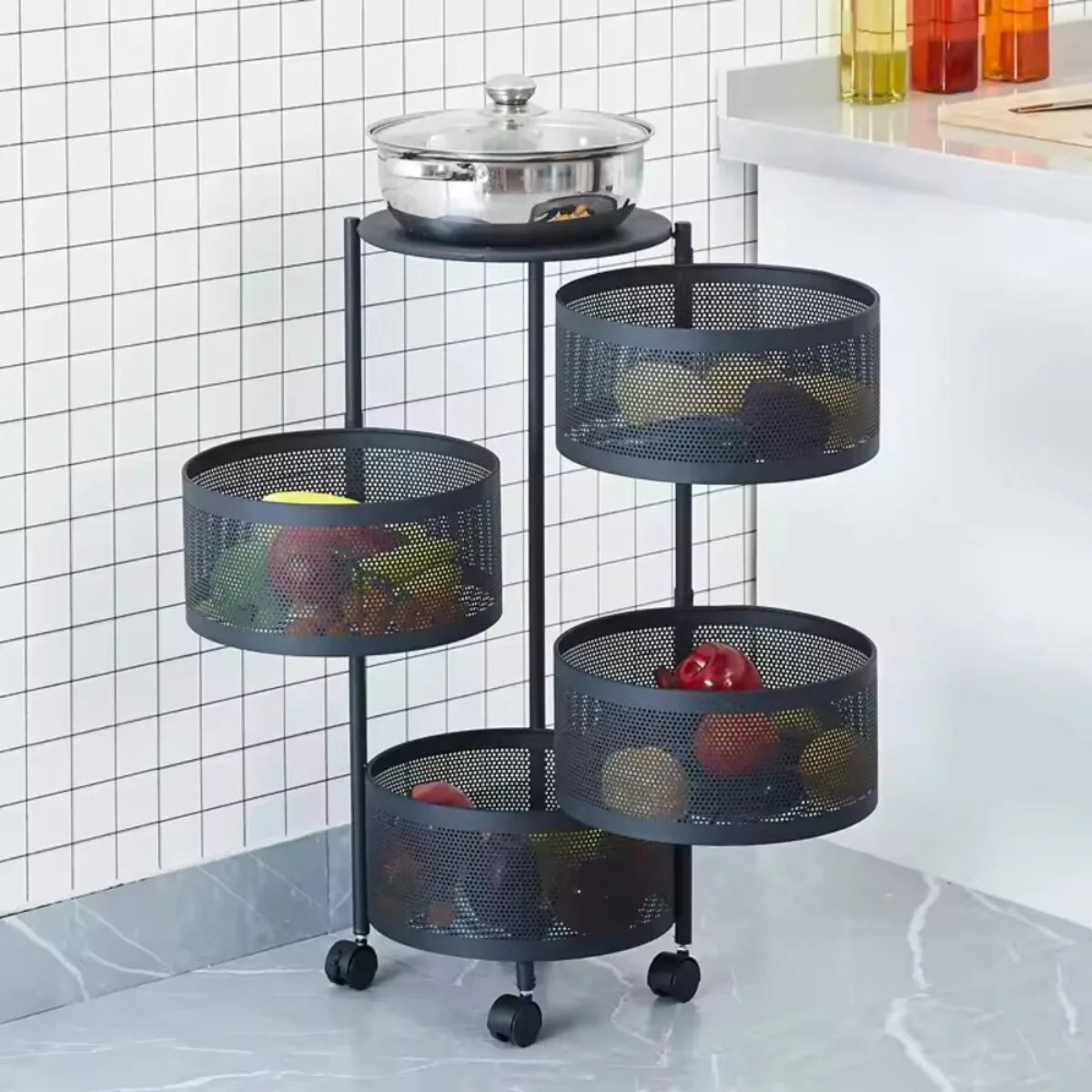 KITCHEN STORAGE RACK ROTATING 4 LAYERS SHELF